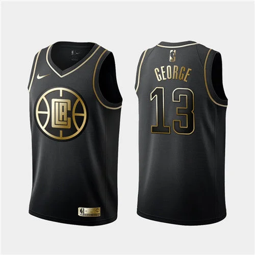 Men's Los Angeles Clippers #13 Paul George Black 2019 Golden Edition Stitched Basketball Jersey