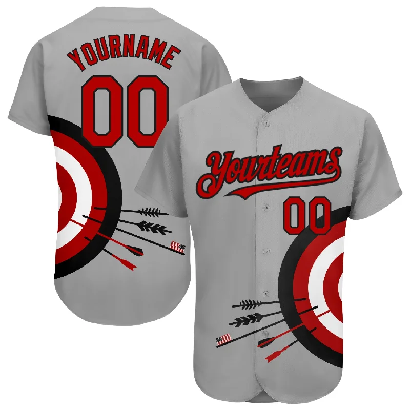 Custom Gray Red-Black 3D Pattern Design Dart Board Target Authentic Baseball Jersey