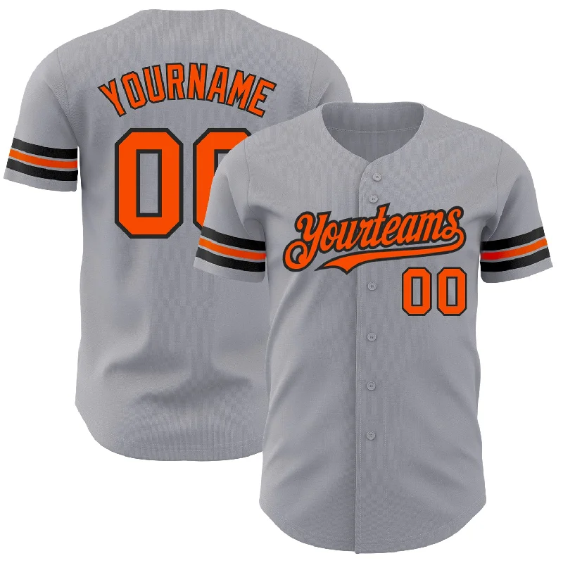 Custom Gray Orange-Black Authentic Baseball Jersey