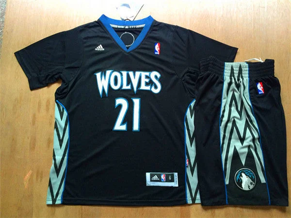 Timberwolves 21 Garnett Black Short Sleeve Basketball Jersey(With Shorts)