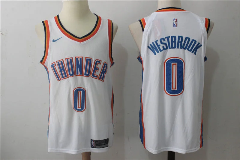 Thunder 0 Russell Westbrook White Authentic Basketball Jersey