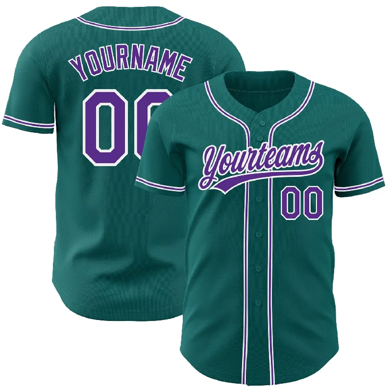 Custom Teal Purple-White Authentic Baseball Jersey