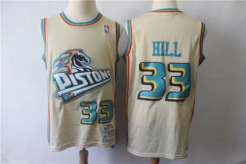 Pistons 33 Grant Hill Cream Hardwood Classics Basketball Jersey