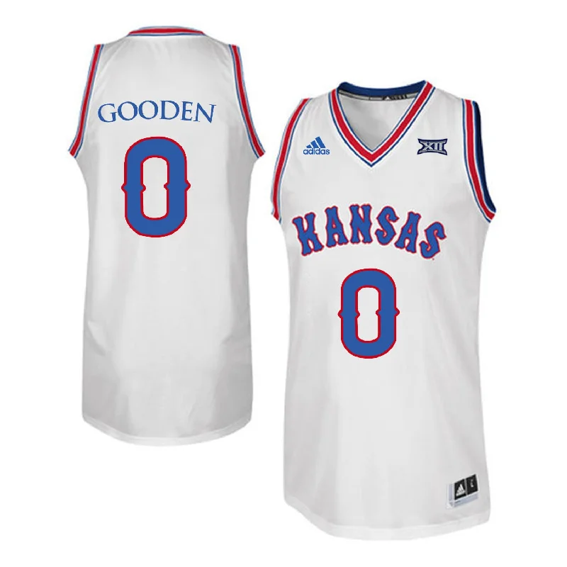 Kansas Jayhawks 0 Drew Gooden White Throwback College Basketball Basketball Jersey