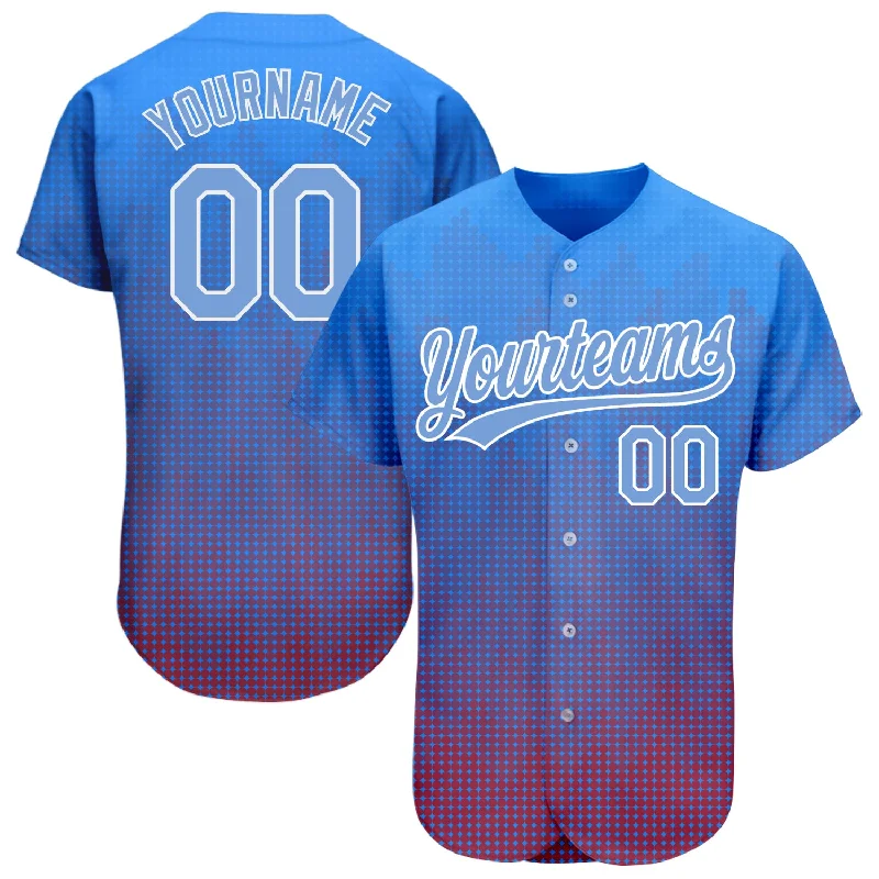 Custom Royal Light Blue-Red 3D Pattern Design Authentic Baseball Jersey