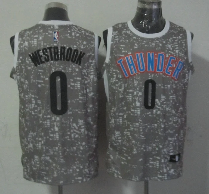 Thunder 0 Russell Westbrook Gray City Luminous Basketball Jersey