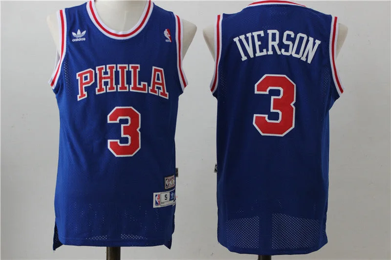 76ers 3 Allen Iverson Blue Hardwood Classics Basketball Jersey