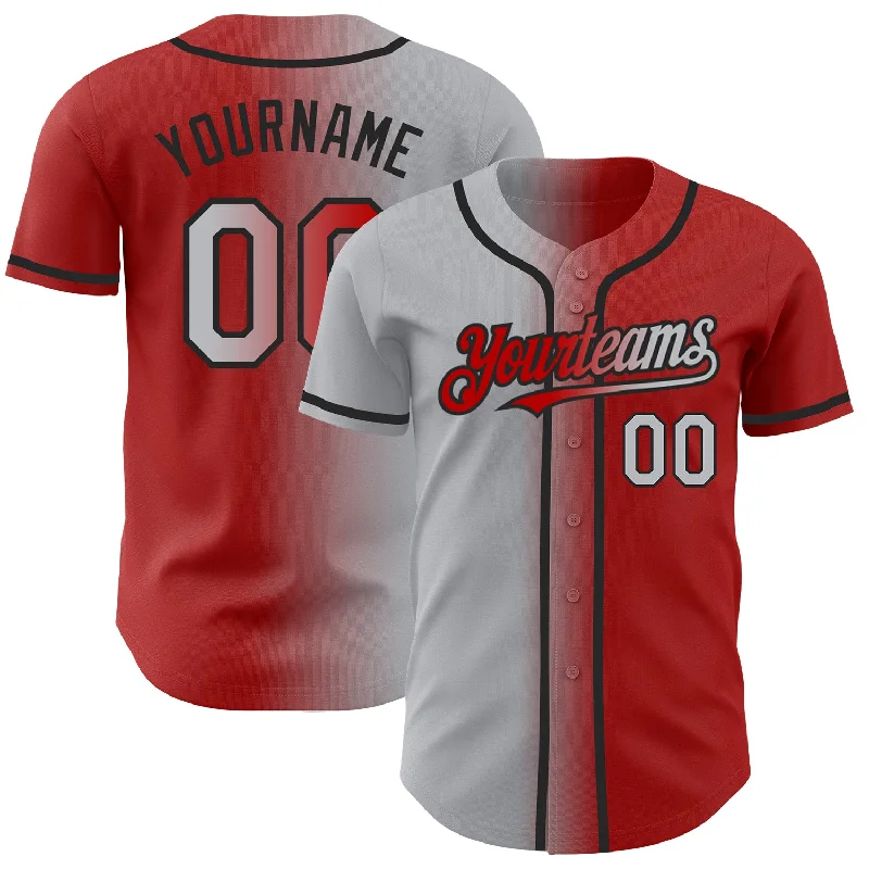 Custom Red Gray-Black Authentic Gradient Fashion Baseball Jersey