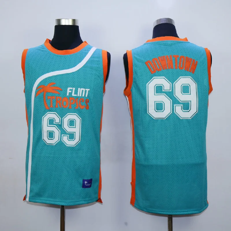 Flint Tropics 69 Downtown Teal Semi Pro Movie Stitched Basketball Basketball Jersey