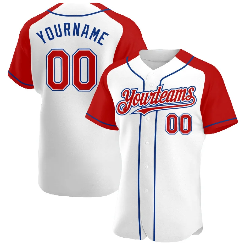 Custom White Red-Royal Authentic Raglan Sleeves Baseball Jersey