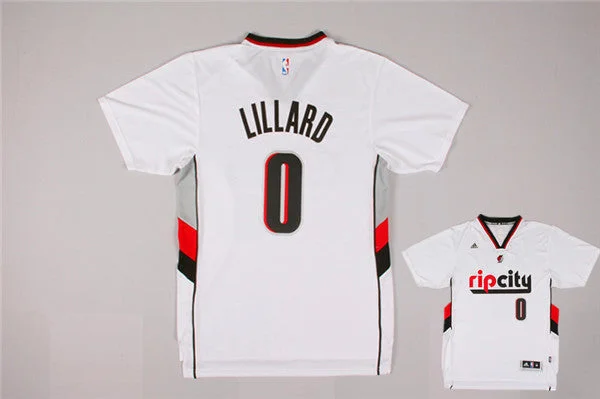 Blazers 0 Lillard White Rip City Short Sleeve Basketball Jerseys