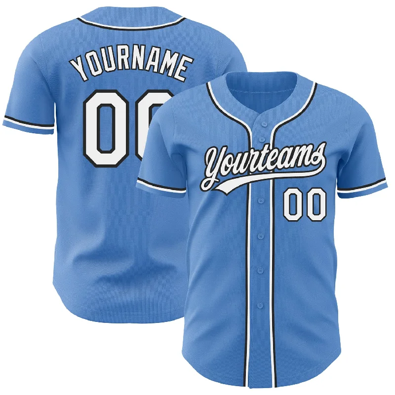 Custom Powder Blue White-Black Authentic Baseball Jersey