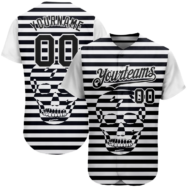 Custom White Black 3D Skull Fashion Authentic Baseball Jersey