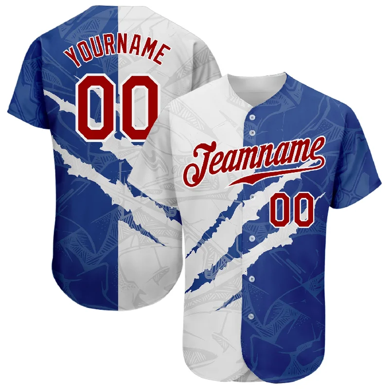 Custom Graffiti Pattern Red-Royal 3D Scratch Authentic Baseball Jersey