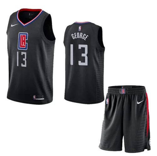 Men's Los Angeles Clippers #13 Paul George Black Stitched Basketball Jersey(With Shorts)