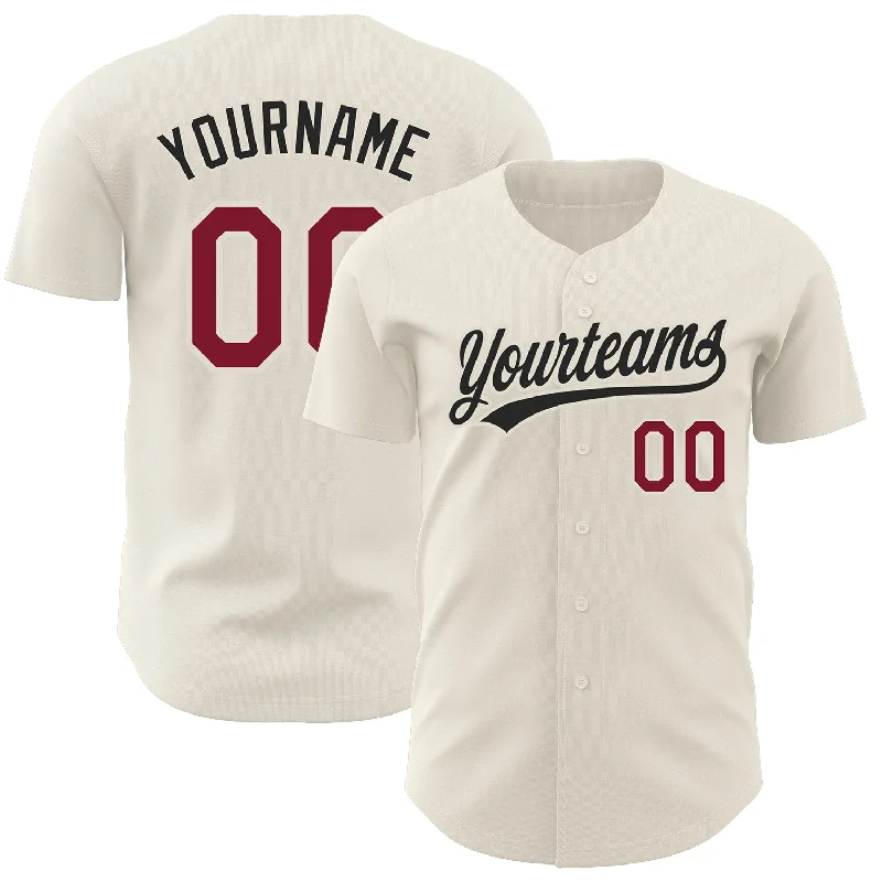 Custom Cream Crimson-Black Authentic Baseball Jersey