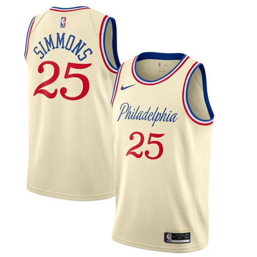 Men's Philadelphia 76ers #25 Ben Simmons Cream 2019 City Edition Swingman Stitched Basketball Jersey