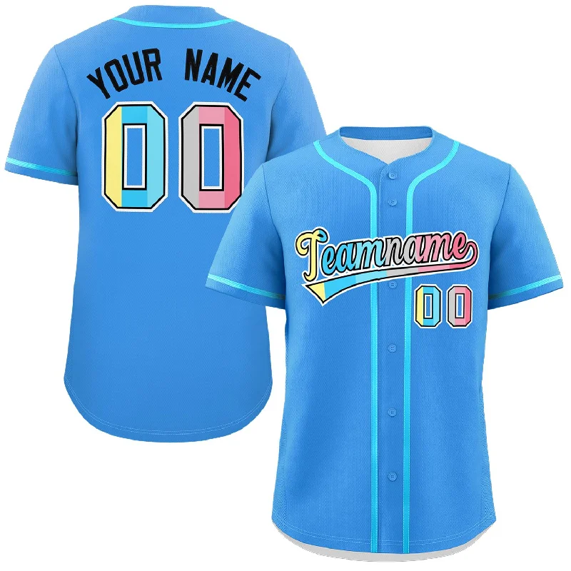 Custom Powder Blue Genderflux For Pride Month Classic Style Authentic Baseball Jersey