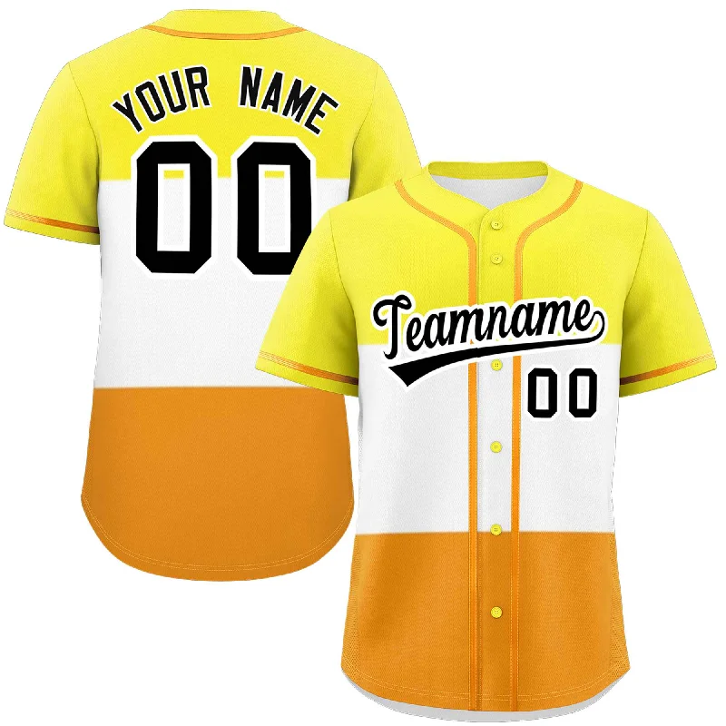 Custom Yellow White-Orange Maverique For Pride Month Color Block Authentic Baseball Jersey