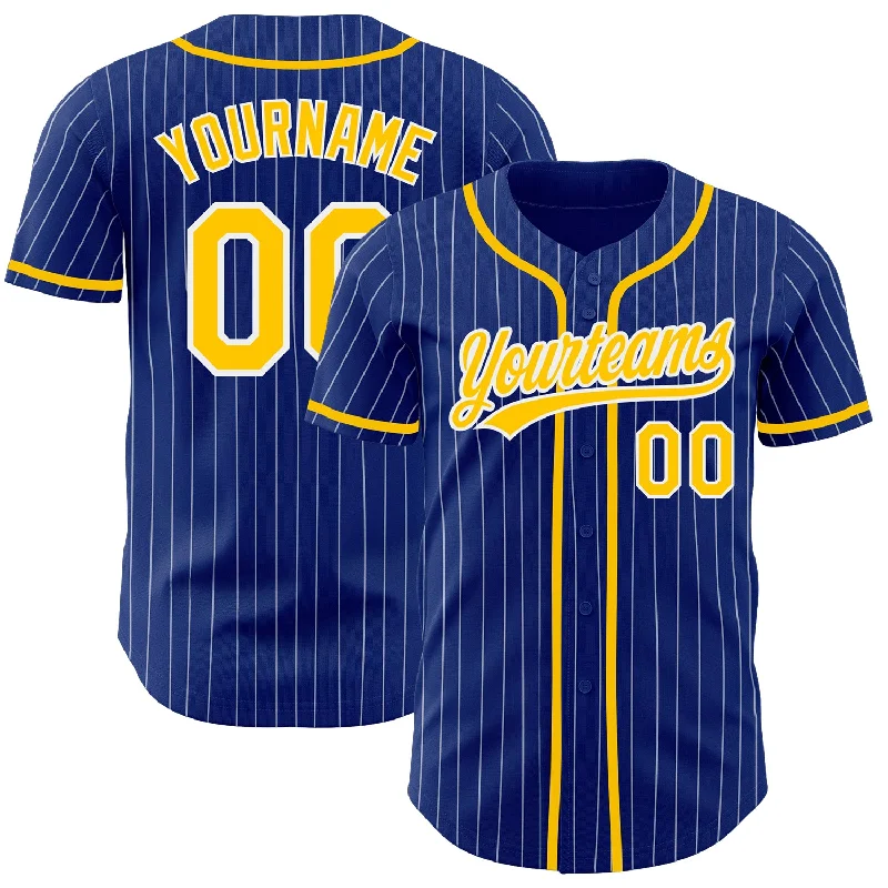 Custom Royal White Pinstripe Gold Authentic Baseball Jersey