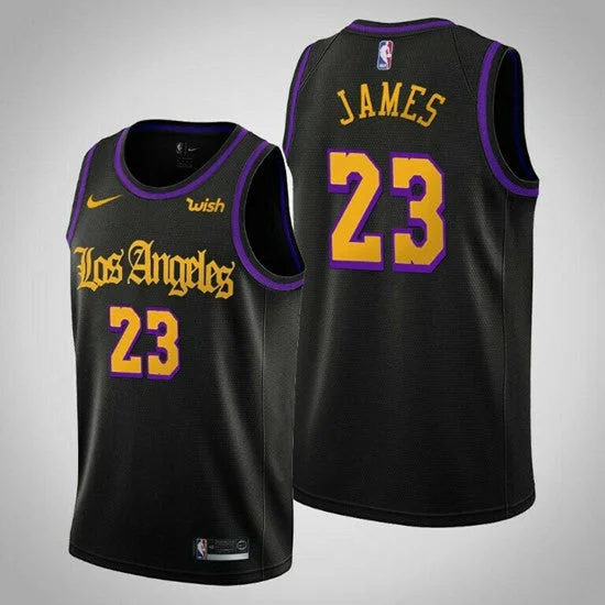 Men's Los Angeles Lakers #23 Lebron James Black City Edition Stitched Basketball Jersey