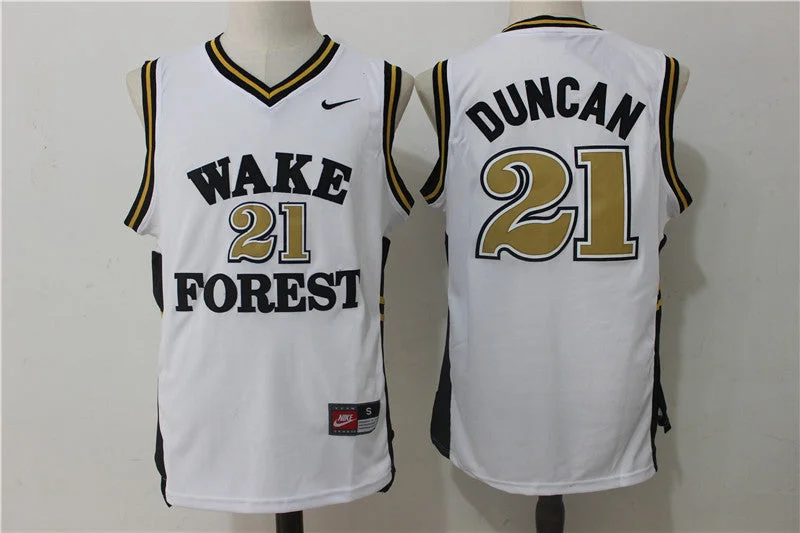 Wake Forest Demon Deacons 21 Tim Duncan White College Basketball Jersey