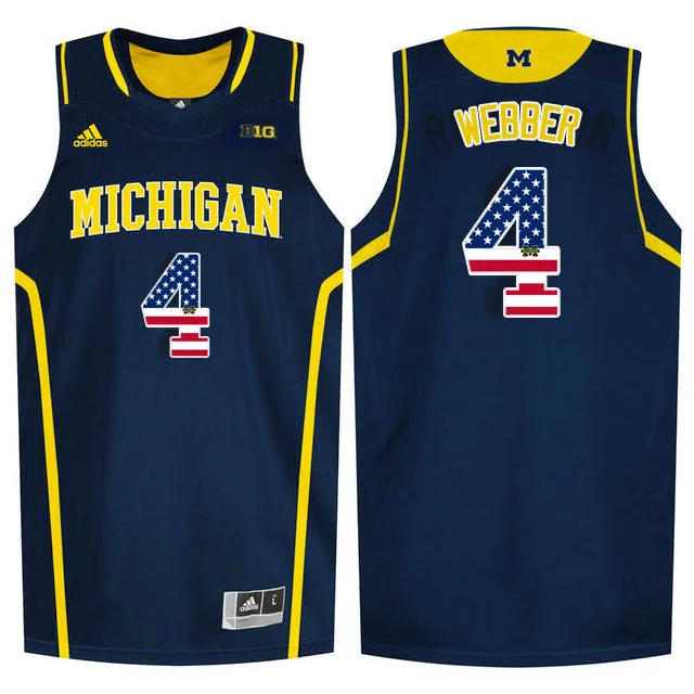 Michigan Wolverines 4 Chirs Webber Navy College Basketball Basketball Jersey