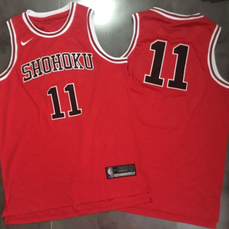 Slam Dunk Shohoku Away 11 Rukawa Kaede Red Stitched Basketball Basketball Jersey