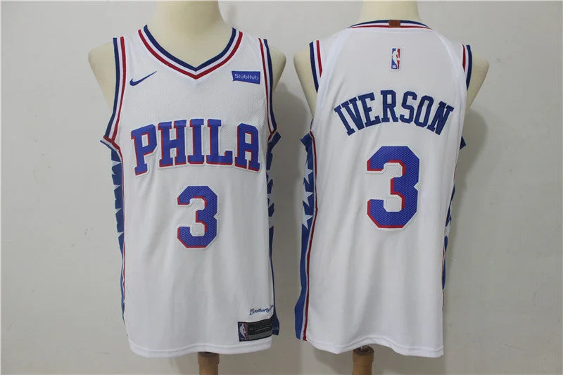 76ers 3 Allen Iverson White Authentic Basketball Jersey