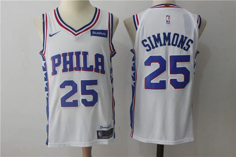 76ers 25 Ben Simmons White Authentic Basketball Jersey