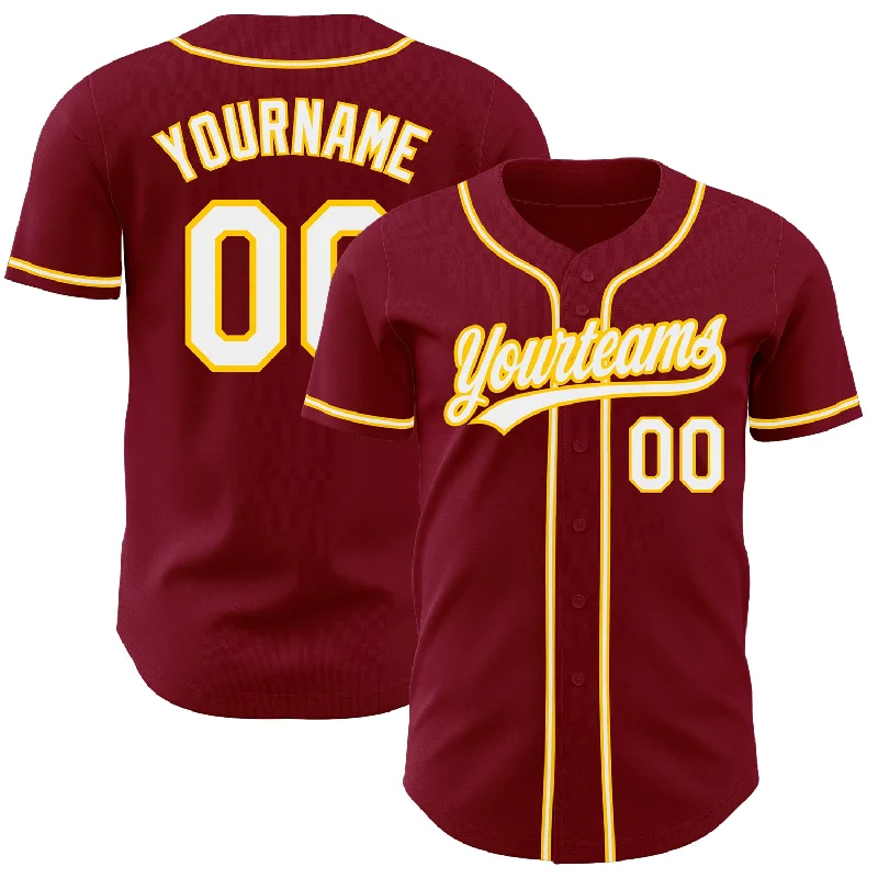 Custom Crimson White-Gold Authentic Baseball Jersey