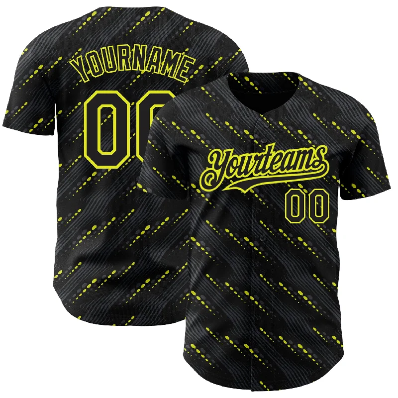 Custom Black Neon Yellow 3D Pattern Design Slant Lines Authentic Baseball Jersey