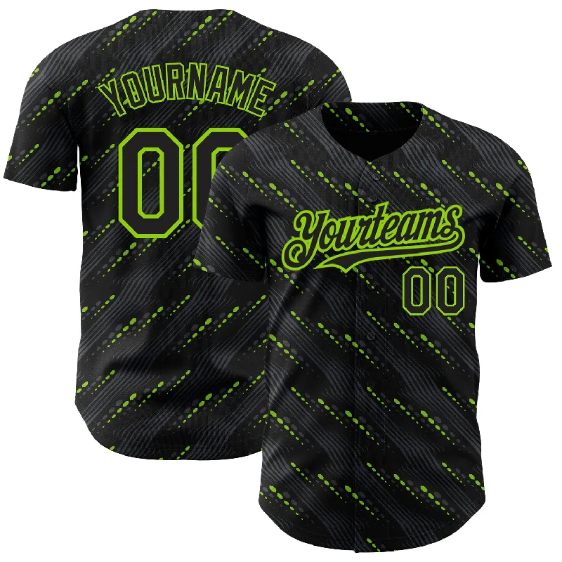 Custom Black Neon Green 3D Pattern Design Slant Lines Authentic Baseball Jersey