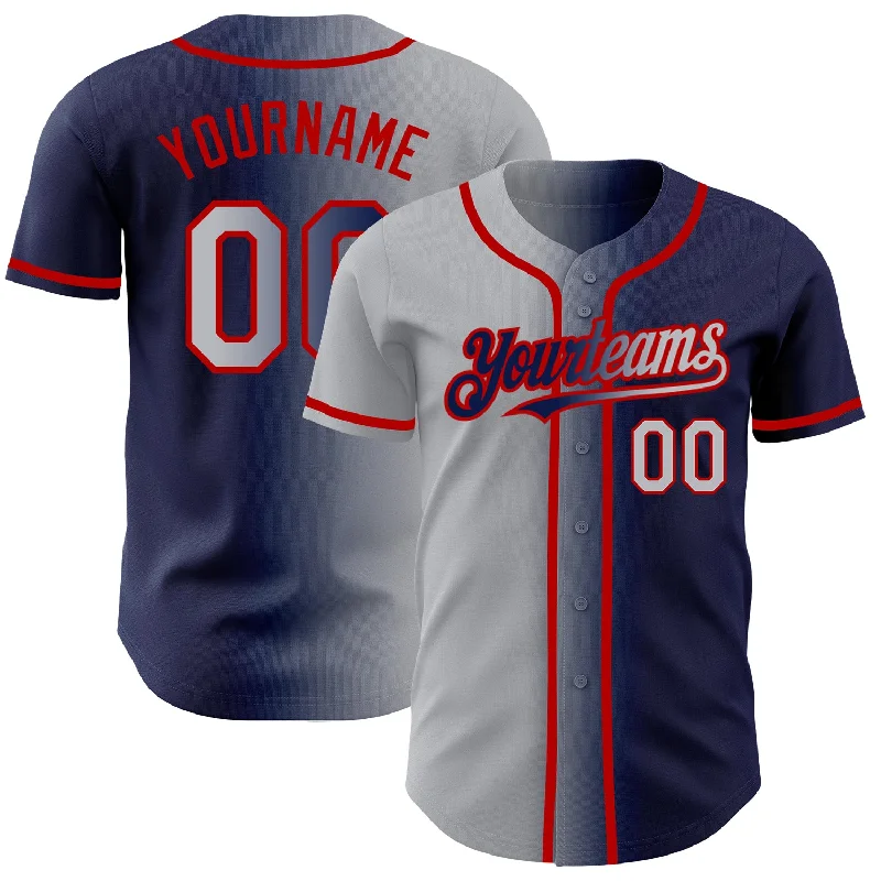 Custom Navy Gray-Red Authentic Gradient Fashion Baseball Jersey