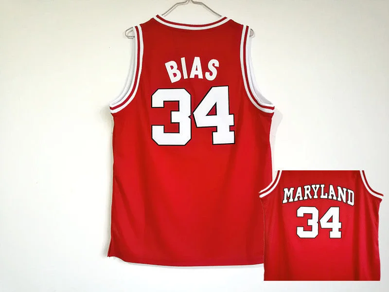 Maryland Terps 34 Len Bias Red College Basketball Basketball Jersey