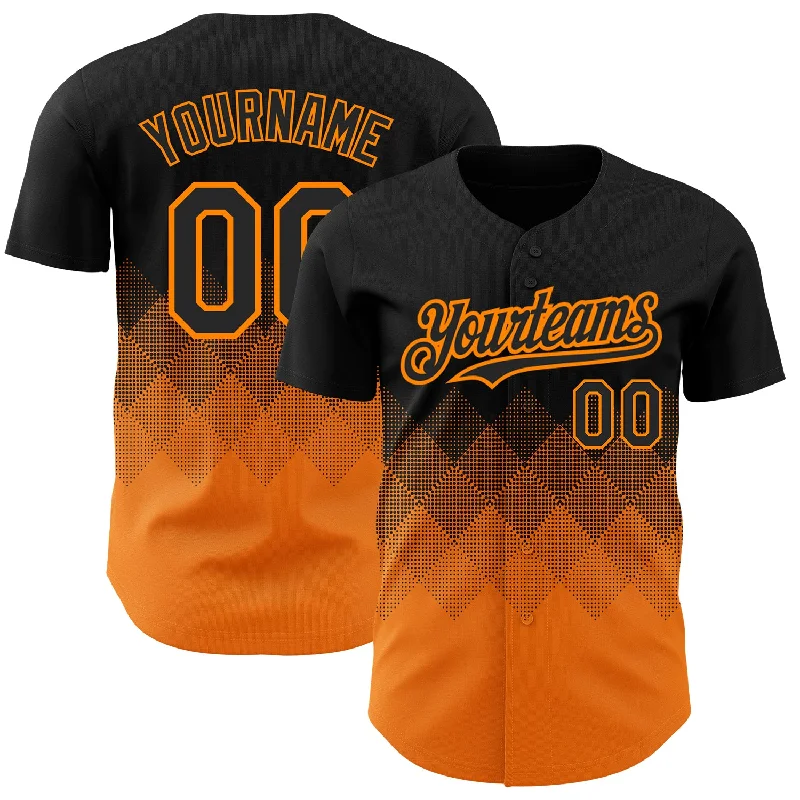 Custom Black Bay Orange 3D Pattern Design Gradient Square Shapes Authentic Baseball Jersey