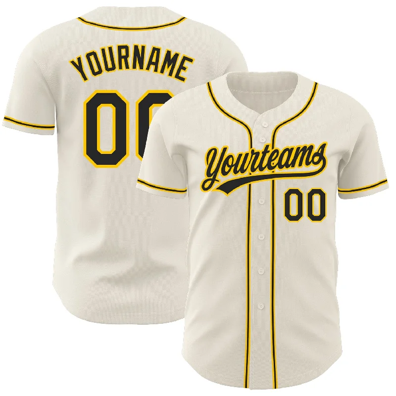 Custom Cream Black-Gold Authentic Baseball Jersey