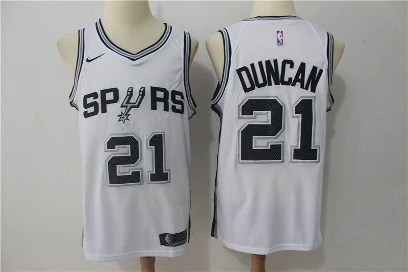 Spurs 21 Tim Duncan White Swingman Basketball Jersey