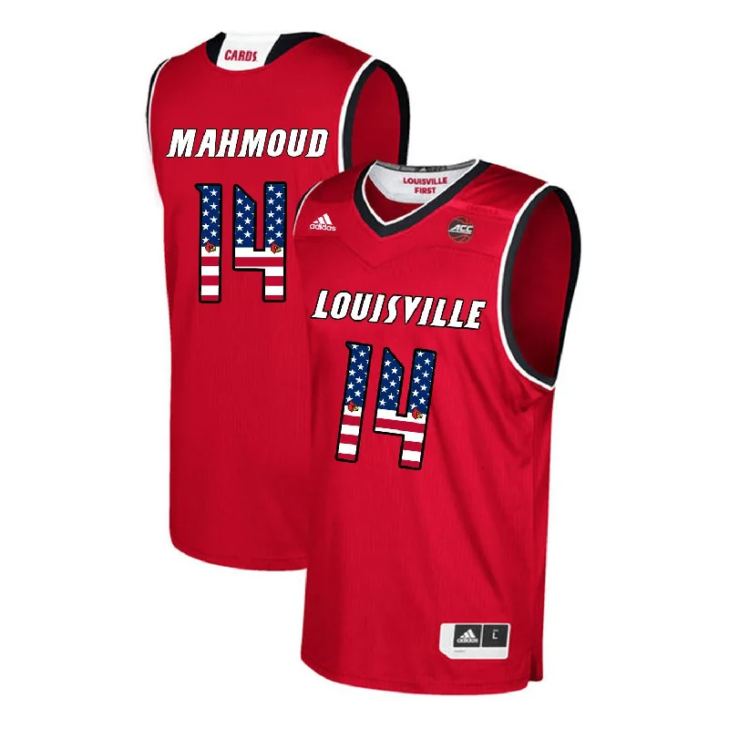 Louisville Cardinals 14 Anas Mahmoud Red USA Flag College Basketball Basketball Jersey