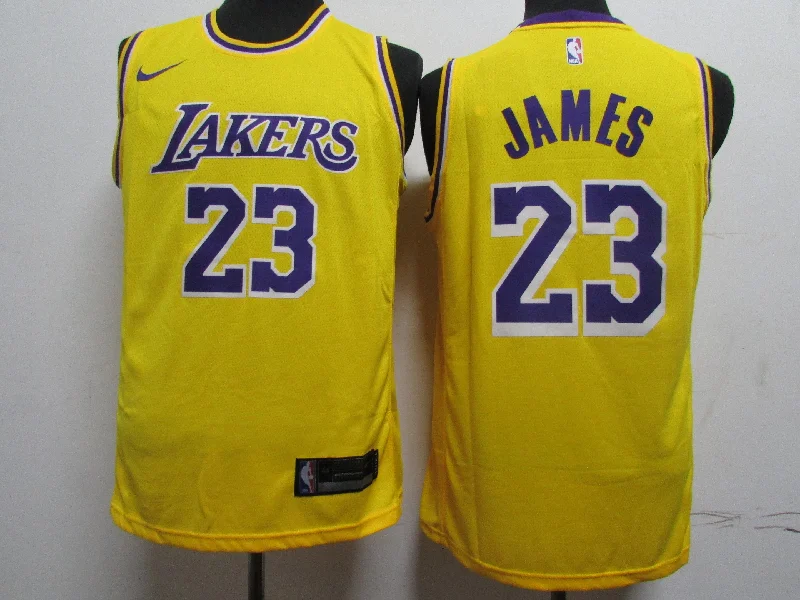 Lakers 23 Lebron James Yellow Printed Swingman Basketball Jersey