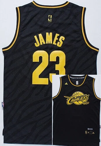 Cavaliers 23 James Black Gold Lettering Basketball Jerseys