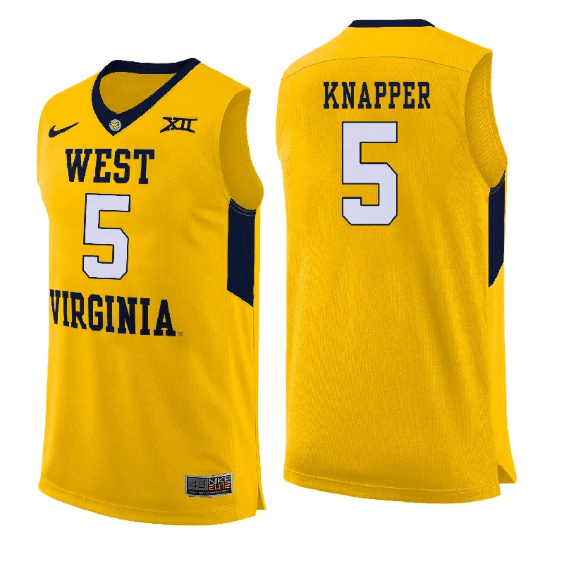 West Virginia Mountaineers 5 Brandon Knapper Yellow College Basketball Basketball Jersey