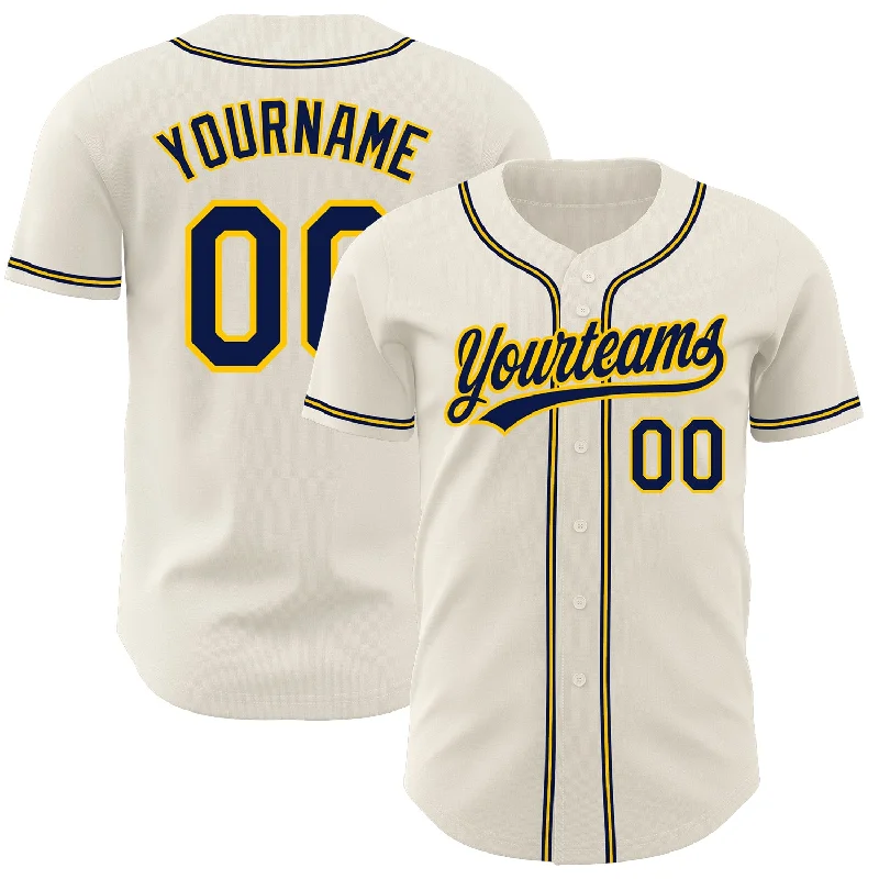 Custom Cream Navy-Gold Authentic Baseball Jersey