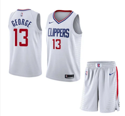 Men's Los Angeles Clippers #13 Paul George White Stitched Basketball Jersey(With Shorts)