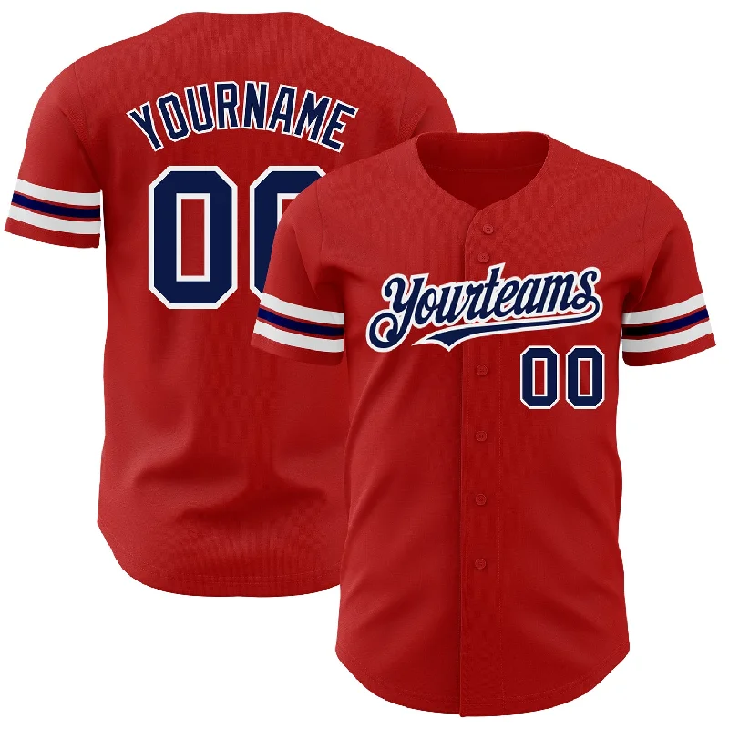 Custom Red Navy-White Authentic Baseball Jersey