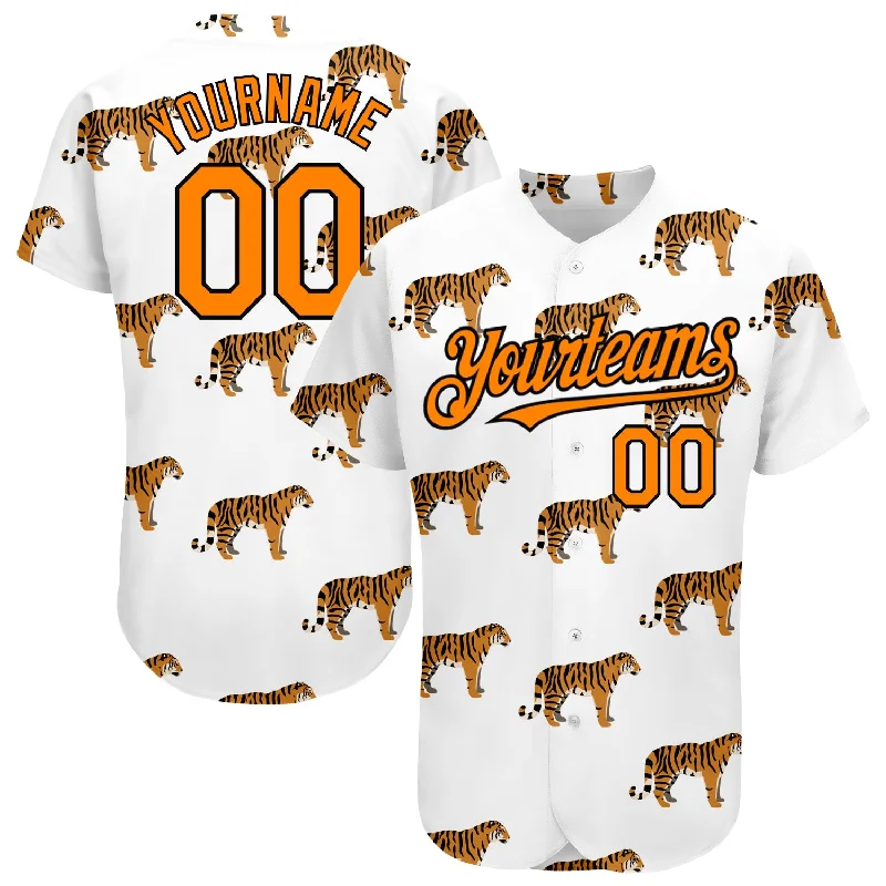 Custom White Bay Orange-Black 3D Pattern Design Tiger Authentic Baseball Jersey