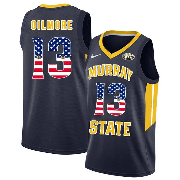 Murray State Racers 13 Devin Gilmore Navy USA Flag College Basketball Basketball Jersey