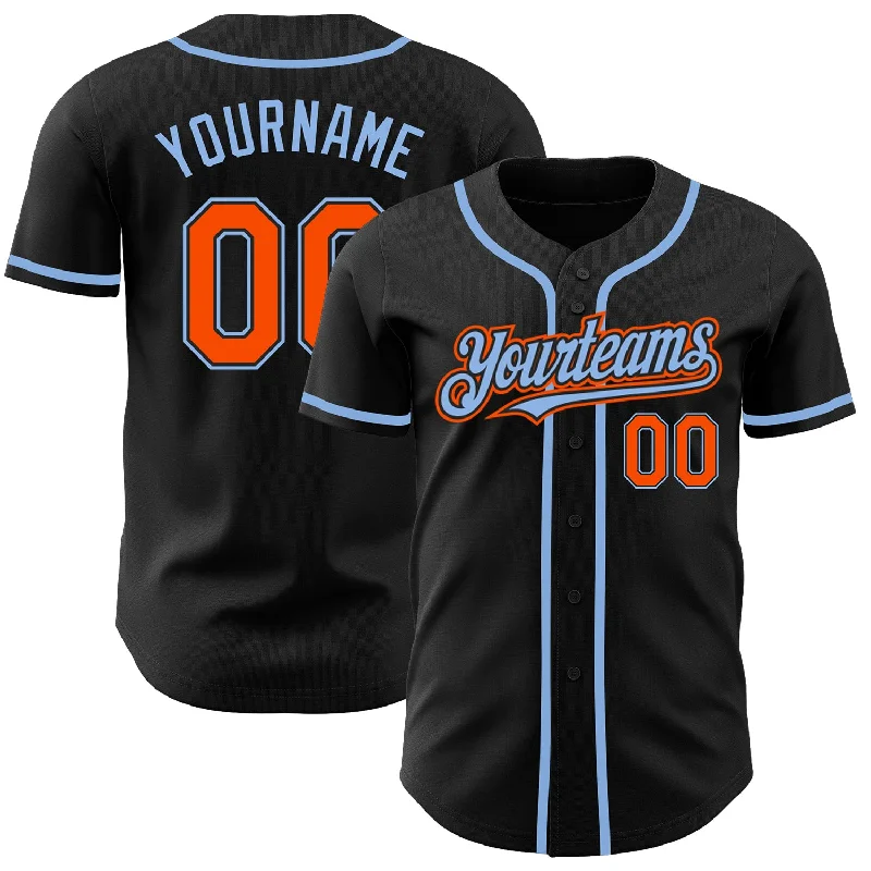 Custom Black Orange-Light Blue Authentic Baseball Jersey