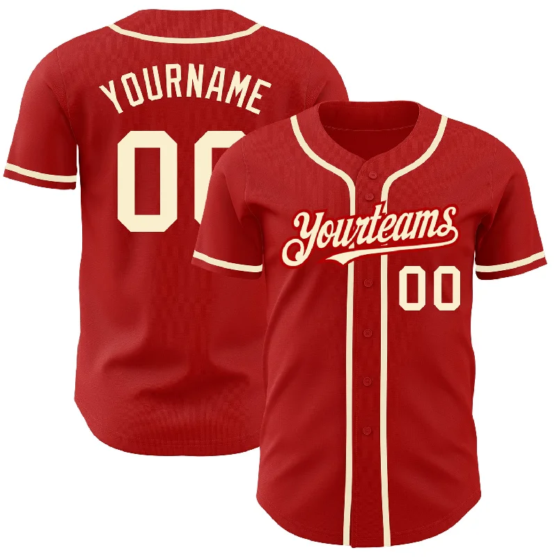 Custom Red Cream Authentic Baseball Jersey