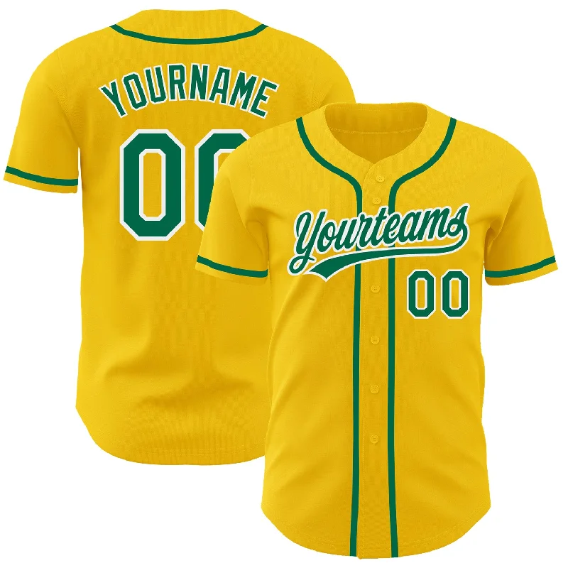 Custom Yellow Kelly Green-White Authentic Baseball Jersey